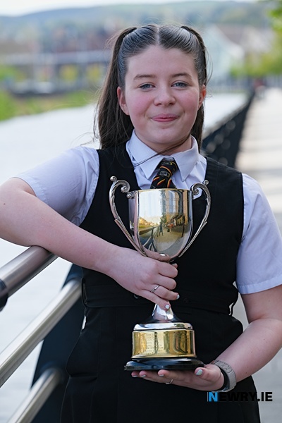 Kate Maginn, Portadown, the winner of the P&R Motor Sales Perpetual Challenge Cup for Most versatile performer over 14 years and the Flora Allen Memorial Cup for Highest mark in any solo class where own choice is permitted over 12 years, excluding Drama. Photograph: Columba O'Hare/ Newry.ie 
