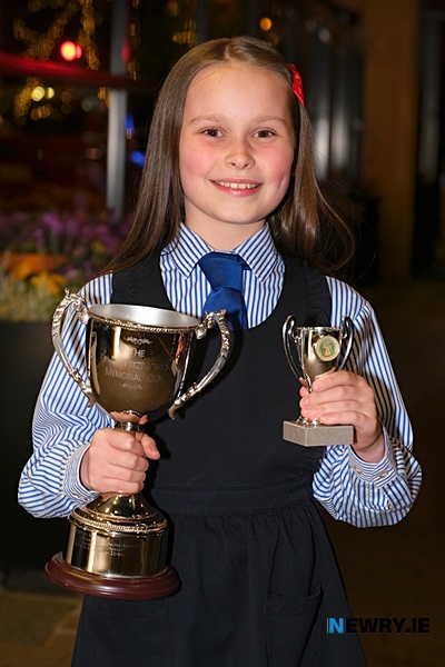 Sophie Mc Kernan the winner of the Ethel Fitzpatrick Cup awarded to the competitor obtaining the highest mark in any one test piece Classes 5-7. Photograph: Columba O'Hare/ Newry.ie 