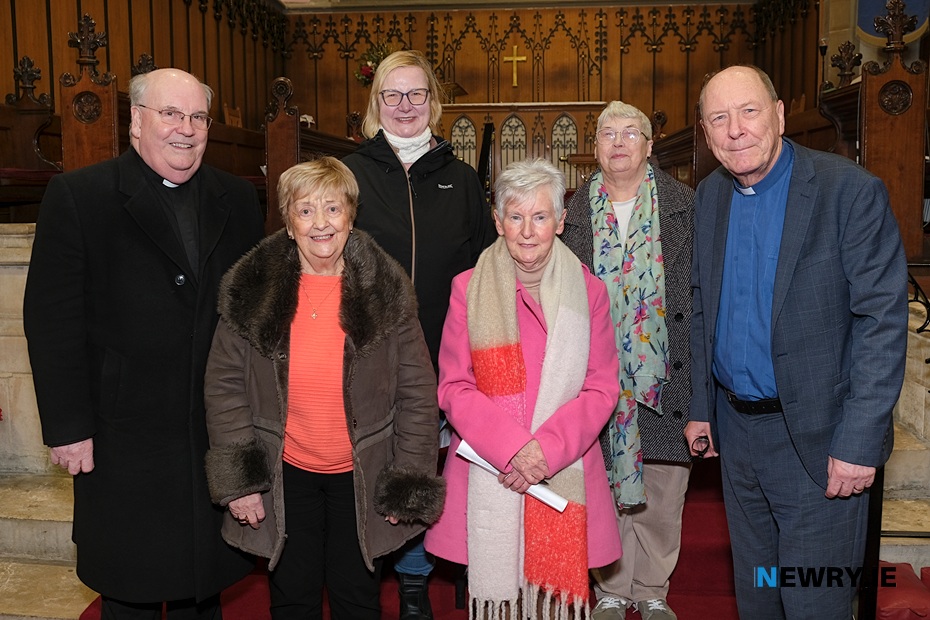 Pictured at the Ecumenical service at St Mary's church were from left: Canon Francis Brown, Newry Cathedral Parish; Lorna Hosford, St Mary's Church; Alex Bellinghausen, German Lutheran Church; Marie McShane, Newry Cathedral Parish; Gladys Thompson, Newry Methodist Circuit and Revd Capt Scott McDonald, St Patrick's and St Mary's parishes. Photograph: Columba O'Hare/ Newry.ie