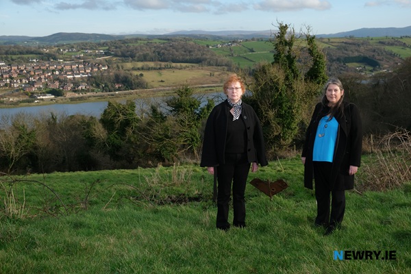 Roisin Morgan, right and Joanne Glenn pictured on land that a Vesting Order has been made for in connection to the Southern Relief Road. Photograph: Columba O'Hare/ Newry.ie
