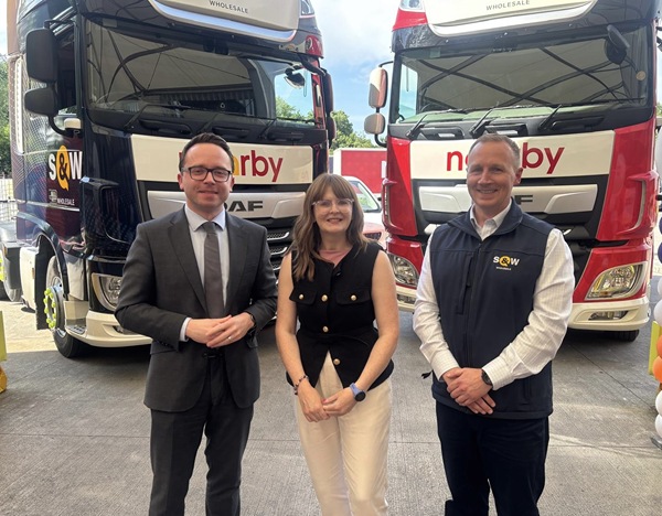 Dáire Hughes MP, Minister Dr. Caoimhe Archibald MLA and Anthony McVeigh, CEO of S&W Wholesale.