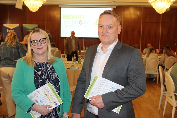Attending the launch of Newry Show 2025: Chris Donaldson and Ruth Atkins from the NFU Mutual Insurance Society