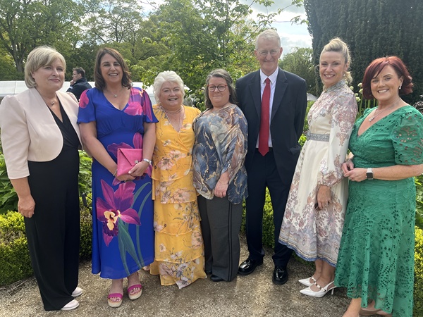 Pictured at the Hillsborough Garden Party with the Secretary of State for Northern Ireland, The Rt Hon Hilary Benn MP, is Gail McGreevy, Board Member WAAD, Linda Rodgers, Eileen Murphy, Helen Cranney, WAAD, Deborah Loughran, King Communication and Edwina Flynn, Wood Innovations.