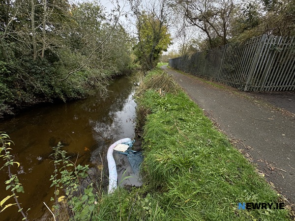 A boom is placed on the canal at the entrance to Hickeys Lane. Photograph: Columba O'Hare/ Newry.ie 