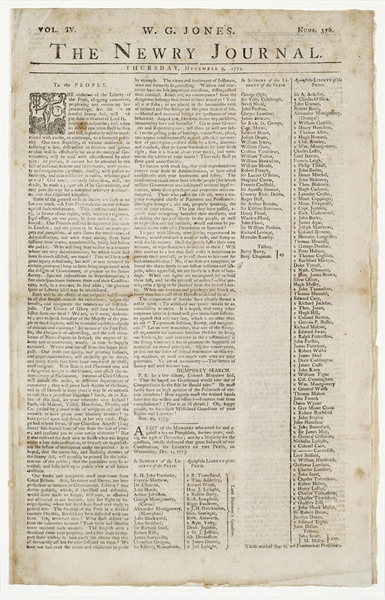 Front cover of the Newry Journal 1773 Newry and Mourne Museum 