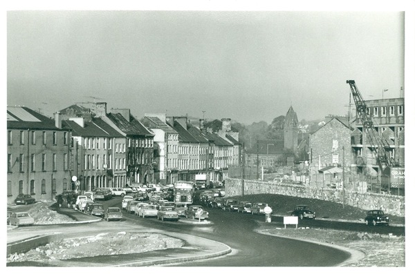 Photograph taken by Cecil Newman in the early 1970s showing the newly built Abbey Way and the construction of North Street flats. Newry & Mourne Museum Collection