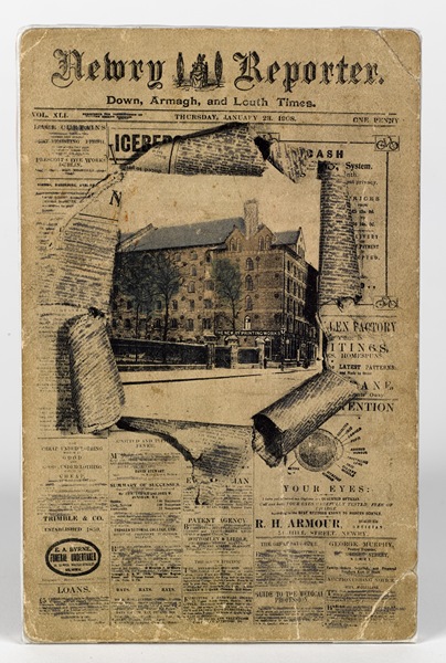 The full Postcard showing the original printing works of the Newry Reporter Newry and Mourne Museum