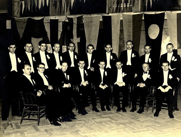 Newry Bachelors’ Dance Committee 1945-46. Front Row, L-R: Messrs. J. Feenan, R.W. McCall, J. Trundle, T.C. Murtagh, G. Cronin, J. Fitzsimons, J.J. Synnott and S. McCullagh. Back Row, L-R: J. Sally, O. McGeough, B. Conway, D. Cassidy, E. Crilly, P.Gaughan, F. Foley, D. Larkin, W. Heather and P. Gunn. Newry & Mourne Museum Collection