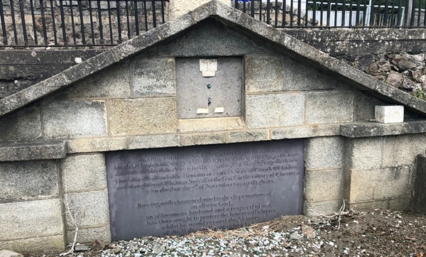 Photograph of the grave of Patrick O’Hanlon’s parents, Hugh and Elizabeth, and also his wife Frances O’Hanlon, in St. Mary’s Graveyard, Newry. Taken by Author  Newry & Mourne Museum Collection