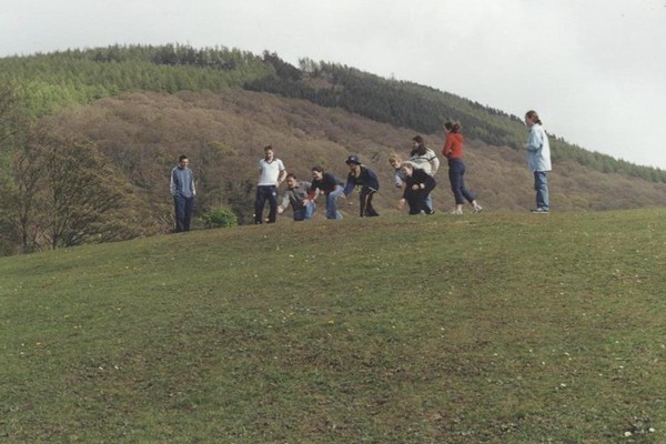 Students rolling Eggs down a hill in Kilbroney Park, 1980s-1990s.<br>Newry and Mourne Museum Collection.