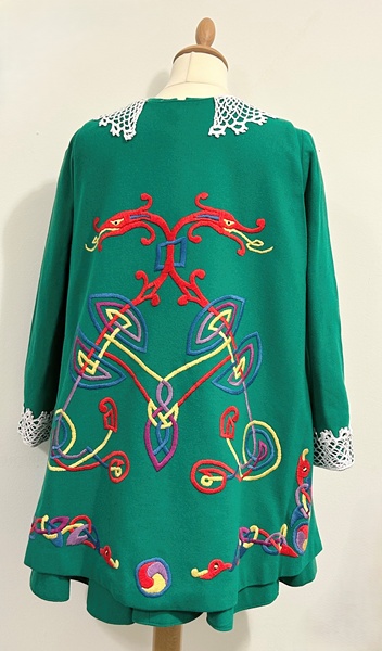 Irish dancing dress worn by Sheila Nolan when she won the All Ireland and International Championships in 1970. The hand embroidered dress features motifs inspired by the Book of Kells.  Newry & Mourne Museum Collection