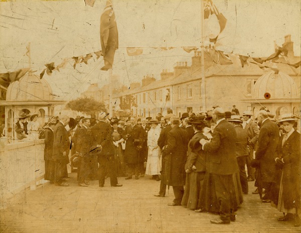 Sepia photograph of the opening of the Municipal Baths, Warrenpoint, June 1908. Newry and Mourne Museum Collection