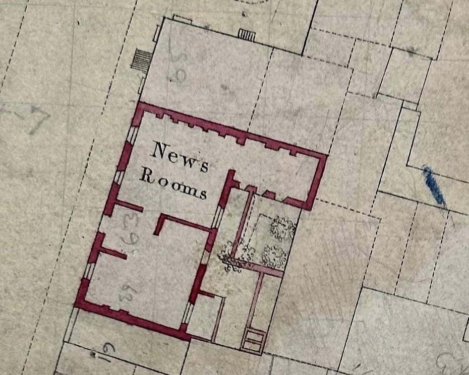 Layout of Newry Commercial Newsroom, Hill Street, from an 1861 Ordnance Survey map of Newry.  Newry & Mourne Museum Collection