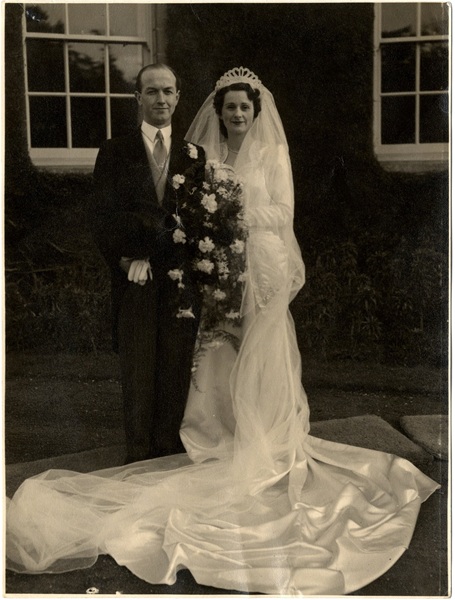 Photograph of Dr. Michael McVerry and Miss Maureen Mackin on their wedding day in February 1949.  Dr. McVerry was a local GP who originally practiced from his home at 7 John Mitchell Place, Newry. Newry and Mourne Museum Collection