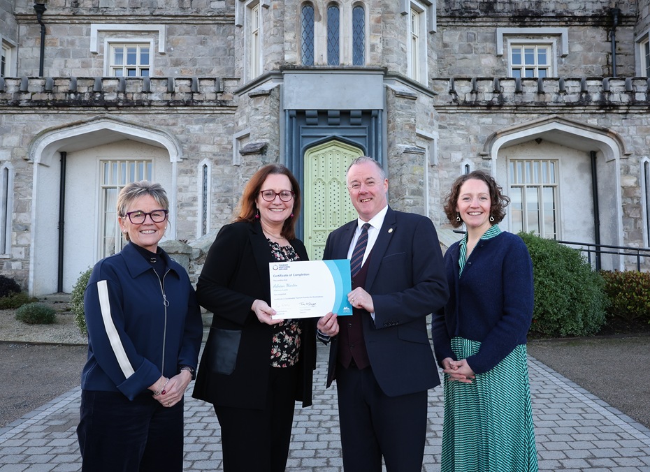 Included from left are: Nikki McQuillan, senior lecturer at Ulster University, Tina O’Dwyer, CEO of The Tourism Space, Adrian Martin from Killeavy Castle Estate and Maria McAlister, Interim Experience Brand Development Manager at Tourism NI pictured at the Sustainable Tourism Business Programme event in Killeavy Castle Estate.