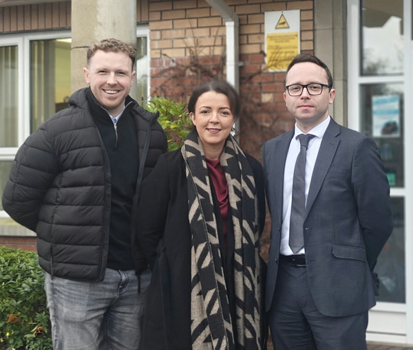Cllr Cathal King with Infrastructure Minister Liz Kimmins and Dáire Hughes MP.