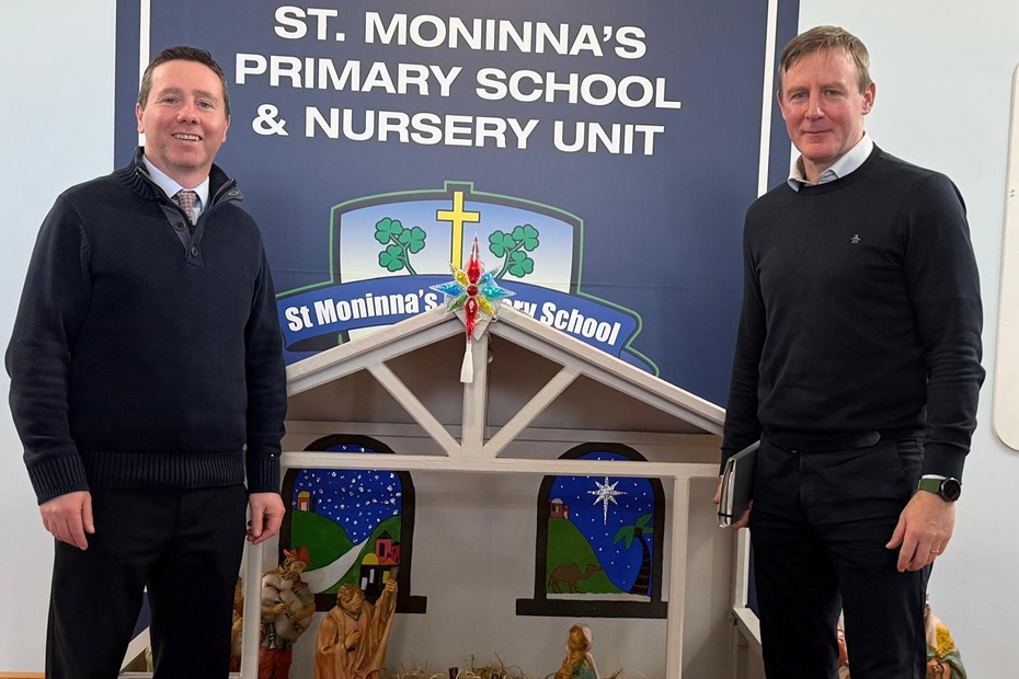 St Moninna’s Principal Tomás McKee with MLA Justin McNulty.