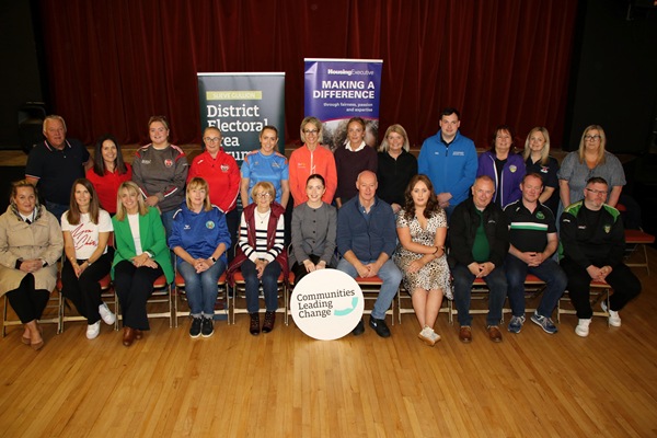Representatives from the 21 organisations in the Slieve Gullion DEA area who each received £1,000 as part of their Communities Leading Change Participatory Budgeting event with Aoife McComiskey Slieve Gullion DEA Forum Coordinator (front row fourth from right) DEA Vice Chair Áine Quinn (centre) and Cllr Declan Murphy (centre).