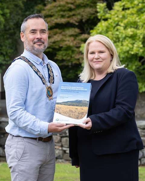 Pictured at the official launch of the Council’s Local Development Plan 2035 – draft Plan Strategy at the Burrendale Hotel, setting out a bold new vision for the future development of the district are Newry, Mourne and Down District Council Chairperson, Councillor Philip Campbell with Marie Ward, Chief Executive Officer. 