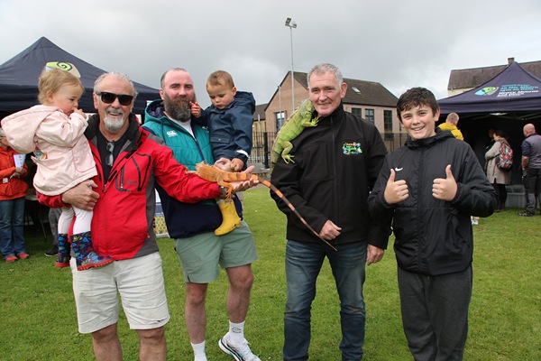John O'Hanlon and family (L to R) Aodhla, John, Ruairi holding Róhan, Trevor Short from Wee Bugs and Beasties and Charlie.
