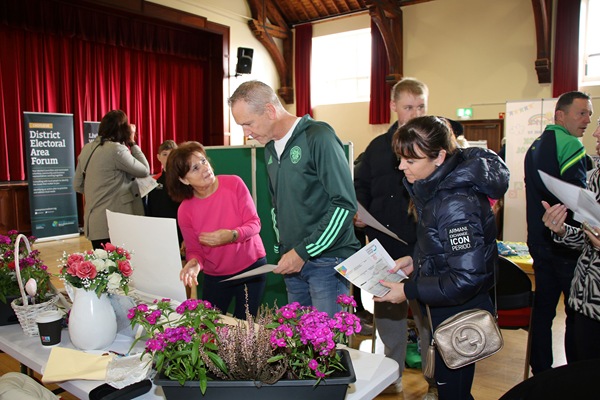 Gloria Havern at the Ballyholland Sunshine Senior Citizens Club stand as part of the Crotlieve DEA Communities Leading Change Participatory Budgeting event.