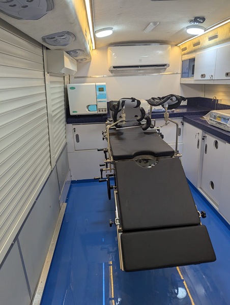 The interior of the mobile maternity clinic.