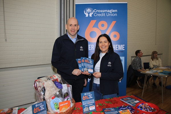 Crossmaglen Credit Union manager Martin Cumiskey and volunteer Ciara Murphy who offered a winter fuel discount scheme for members.