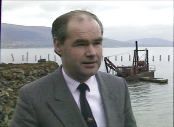Padhraic being interviewed by Kevin McDonald (RTE) with marina behind in early development stages, 1987