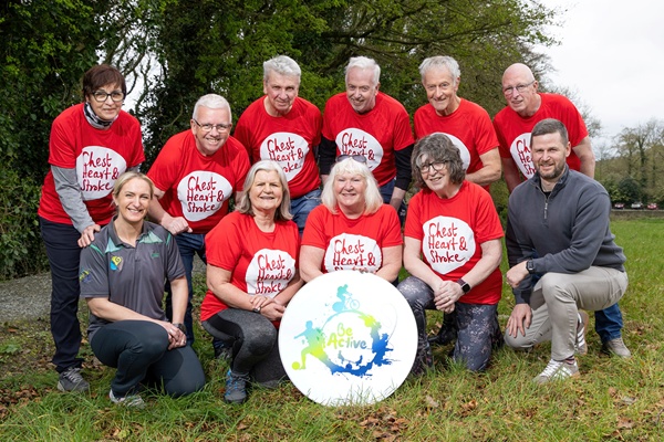 Newry, Mourne and Down District Council’s Exercise Referral coordinator, Paula Earley (front left) and Robbie Geary (front right), Sports Development Manager with Physical Activity Referral Scheme (PARS), and Cardiac Rahab Belfast Marathon participants. Missing from photo is Brian McCartan.