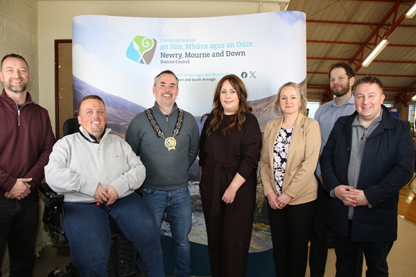 District Electoral Area Co-ordinators from Newry, Slieve Gullion and Crotlieve with representatives from local agencies and Newry, Mourne and Down District Council Chairperson Philip Campbell. Included are (from left) Aidan McCabe (Promoting Wellbeing), Padraig Harte (Newry DEA), Aoife McComiskey (Slieve Gullion DEA), Shirley Keenan (Crotlieve DEA), Alan Beggs (Head of Evidence and Research, Community Planning Performance) and Slieve Gullion Councillor David Taylor.  