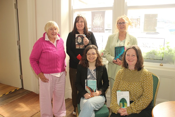 Margot Groves, festival organiser with Femina Culpa poets, Kelly Creighton and Linda McKenna (standing) and seated Milena Williamson and Emma McKervey.