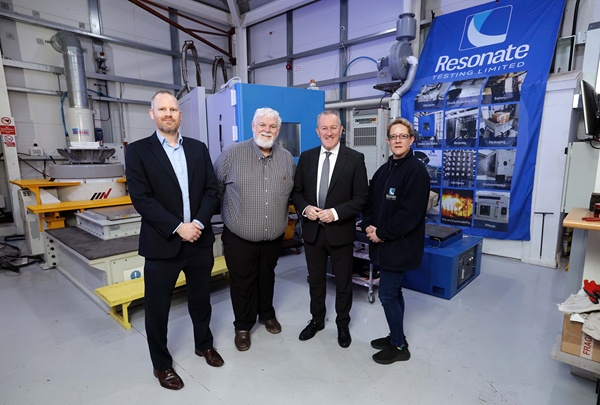 Pictured at Resonate Testing in Newry are from left: John McKibben, Invest NI's Southern Regional Manager, Tom Mallon, Managing Director, Resonate Testing, Economy Minister Conor Murphy and Orla O'Donnell, Operations Manager, Resonate Testing.