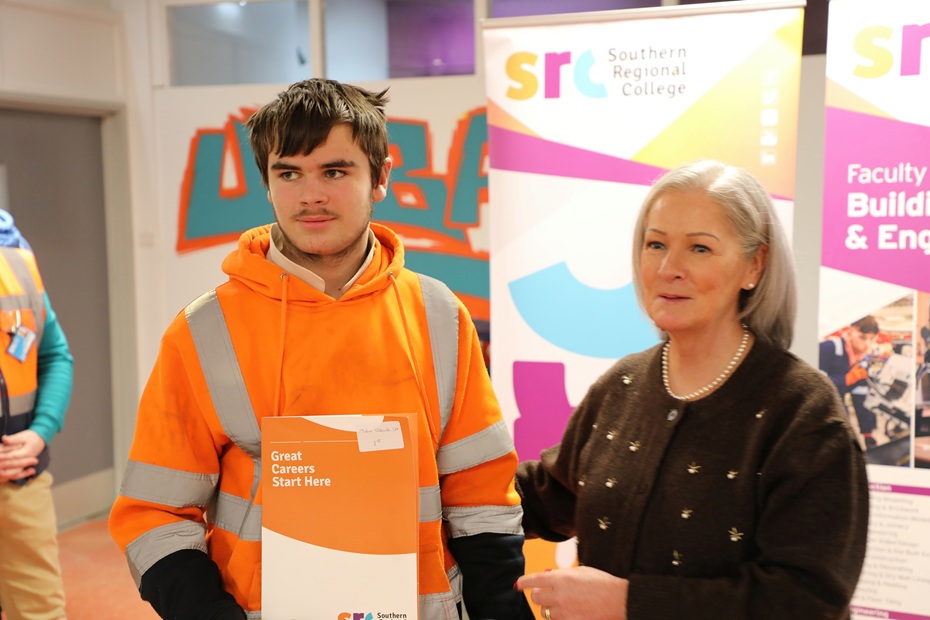 Declan Fleming from St Josephs Boys High School who won the Motor Vehicle category of the 2026 SRC Schools Partnership Intercampus competition.  Declan is pictured alongside SRC Director of Curriculum Libby Shackels. 