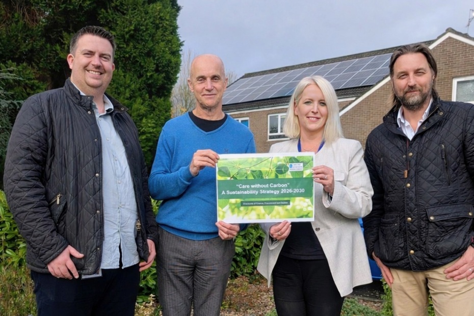 Pictured with the Trust’s new Sustainability Strategy 2026-2030 are Interim Chief Executive Steve Spoerry and Director of Finance, Procurement and Estates Catherine Marks along with left Head of Estates Development Services Andrew Cunningham and right Assistant Director of Estates Mark Bloomer.