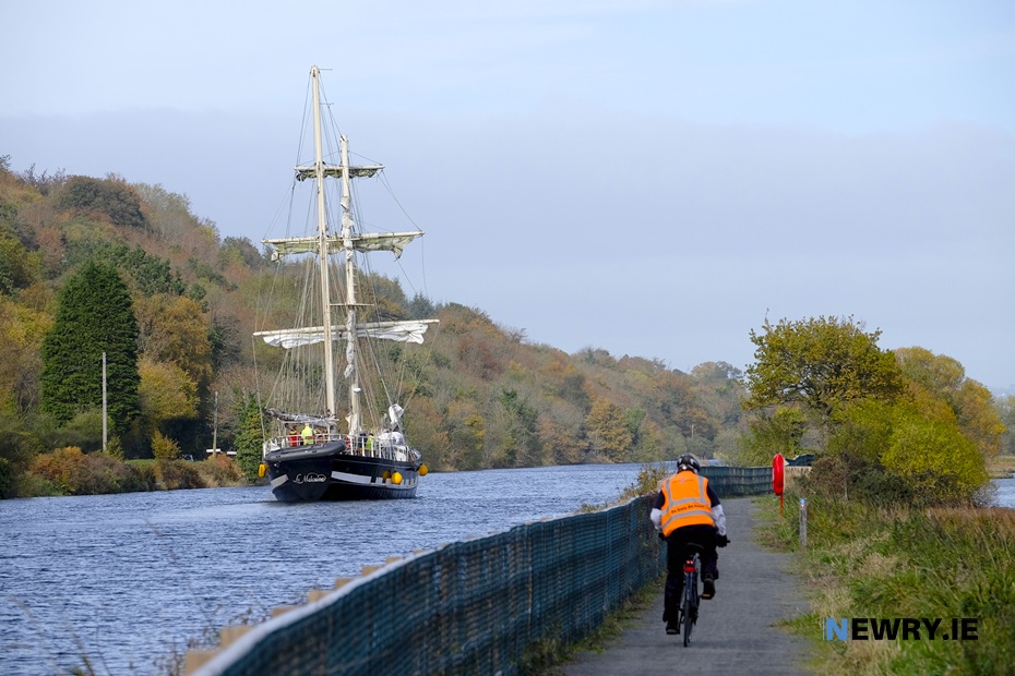 A tall ship travels up Newry Ship Canal. Photograph: Columba O'Hare/ Newry.ie 