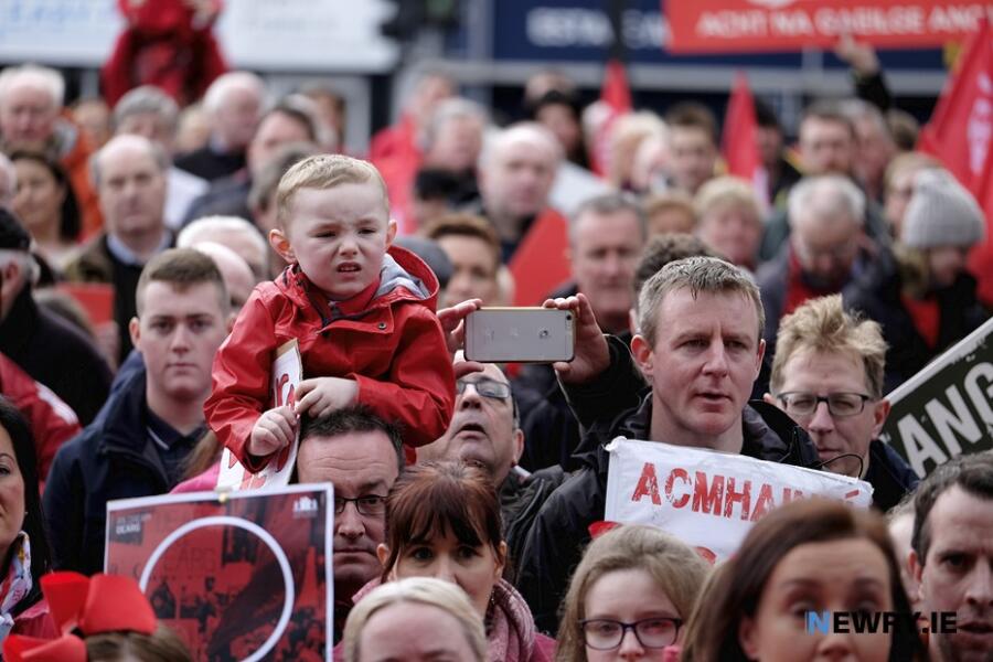 Justin McNulty MLA at an Irish Language protest in Newry back in 2017. Photograph: Columba O'Hare/ Newry.ie 
