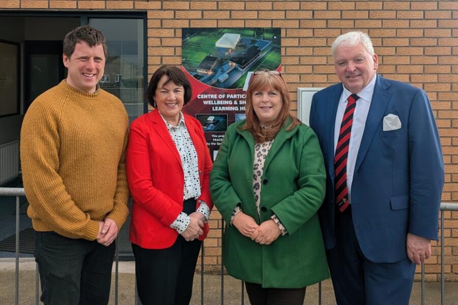 Pictured on a site tour are from left: Andrew McMurray South Down MLA; Maureen O’Higgins, Chair of Down GAA; Slieve Croob Cllr Helena Young and Feargal Mc Cormack, Chair, Ballykinlar Project Advisory Board.