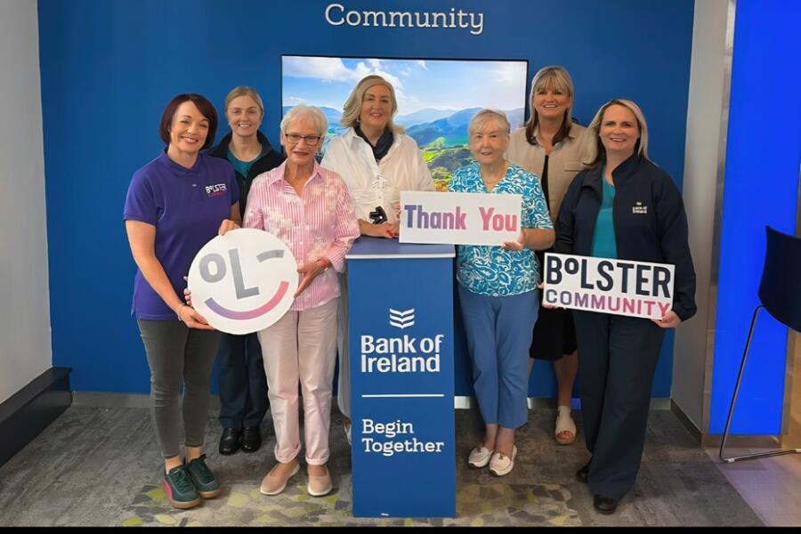 Pictured at Bank of Ireland Newry are Nicola Boylan, Geraldine O’Hagan and Cathy Strain from Bank of Ireland with Paula McCracken, Bolster Community, Mary Johnson and Patricia Smylie, Senior service users, Bolster Community and Jacinta Linden, CEO Bolster Community.  