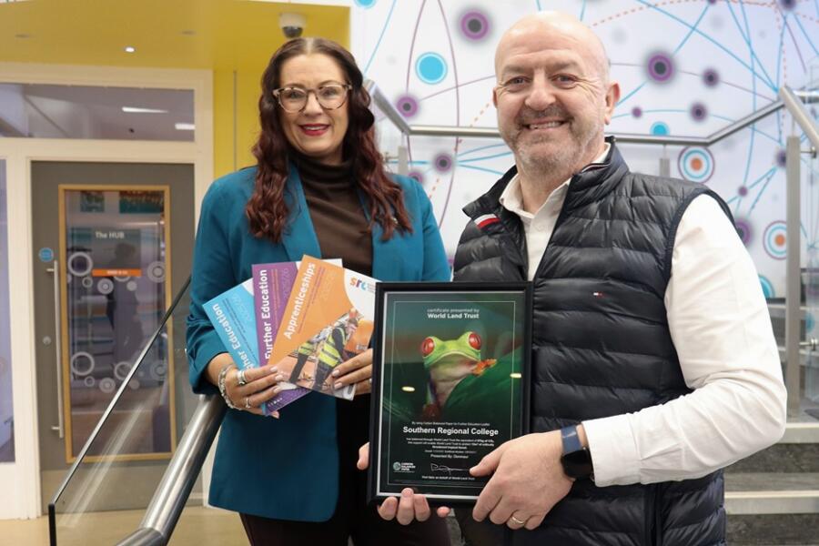 Launching SRC’s 2025/26 Carbon Balanced Course Guides were Michelle Currie, Head of Marketing and Raymond Sloan, Director of Client Services.  The leaflets are part of the College’s commitment to reduce paper waste whilst delivering quality content to prospective students.
