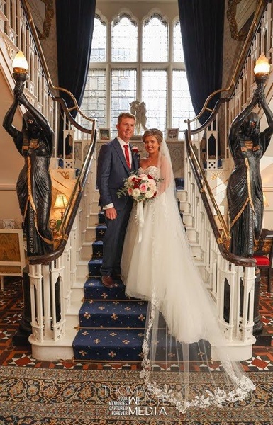 Chloe and Lewis on their wedding day