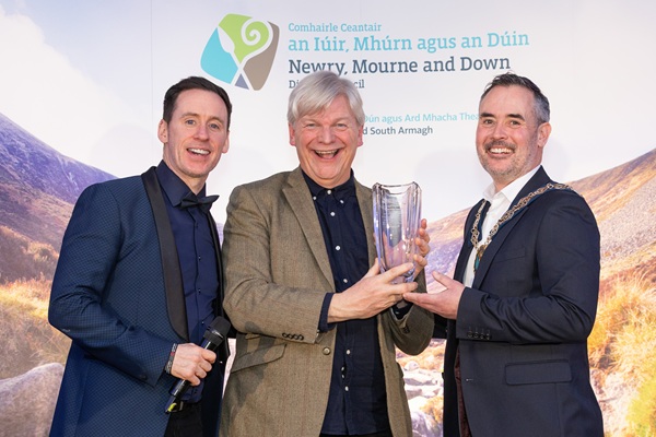 Arts Culture and Heritage Award - Iúr Cinn Fleadh Clive Price accepts an award on behalf of the Iúr Cinn Fleadh committee from Chairperson Cllr Philip Campbell. The fleadh fought off stiff competition to win the Arts Culture and Heritage category at the Chairperson’s Civic Awards.