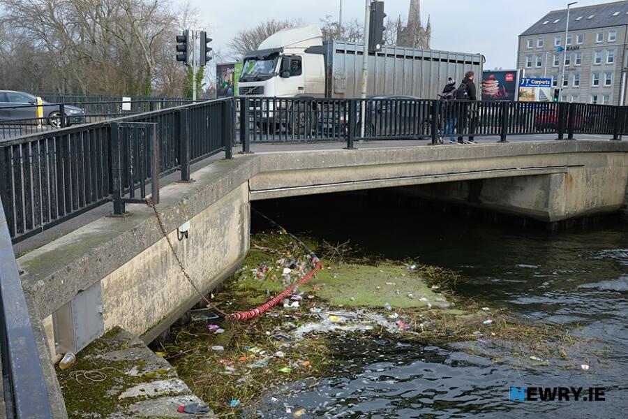 Rubbish in the water of Newry Canal at Albert Basin. Photograph: Columba O'Hare/ Newry.ie 