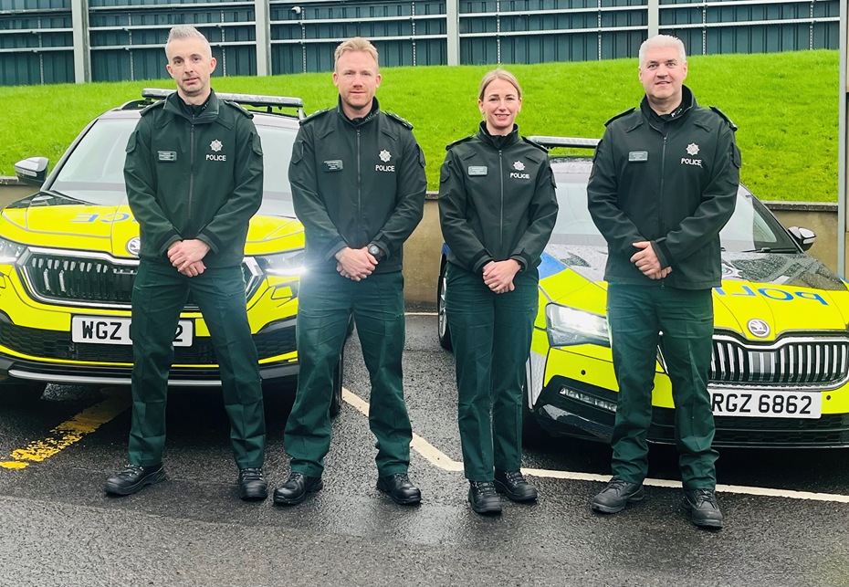 Newry, Mourne & Down District Commander Superintendent Lynne Corbett with from left: Local Policing Team Inspector Alastair Macdonald; Chief Inspector Adam Ruston and Chief Inspector Joe Tierney