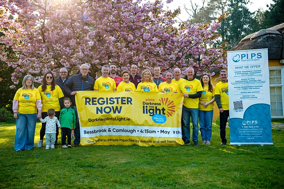 Representatives from Carrickcruppen GAC, Croabh Rua, Shane O’Neills GAC, Camlough Community Association, Derramore Men’s Shed and Camlough Sunrise Social pictured at the launch of the 2026 Bessbrook/Camlough Darkness Into Light walk in Derramore Woods, Bessbrook