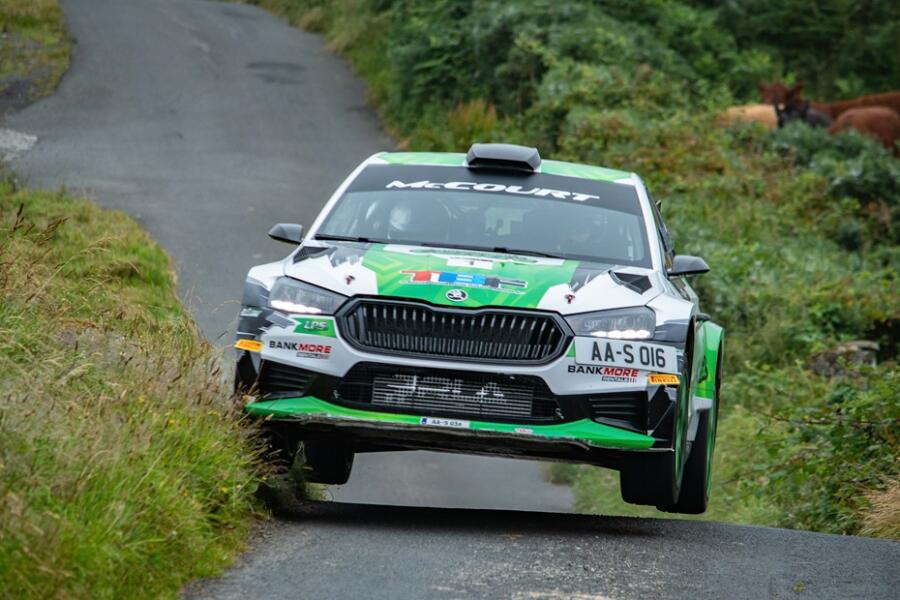 Cathan McCourt and co-driver Barry McNulty speed towards his second Down Rally win in a row.