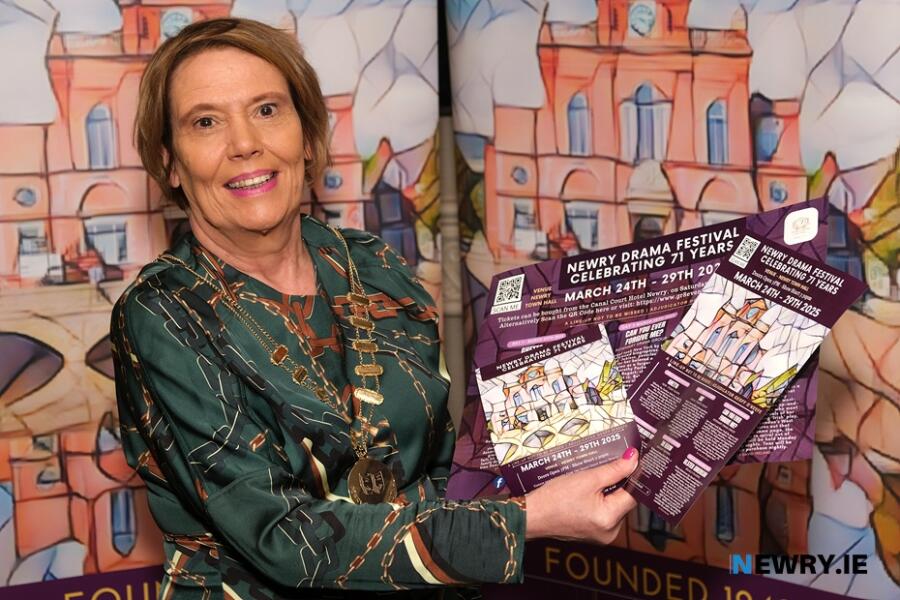 Kate Carragher, Chairperson, Newry Drama Festival launches the 71st Festival which runs from 24 - 29 March 2025. Photograph: Columba O'Hare/ Newry.ie 