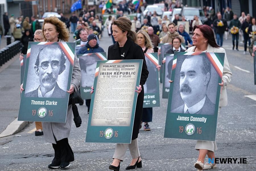 Caral Ní Chuilín, MLA; Liz Kimmins MLA and Cllr Valerie Harte at the Newry Easter Commemorations. Photograph: Columba O'Hare/ Newry.ie 