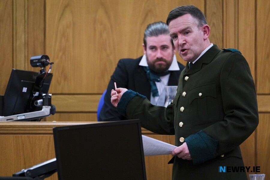 Mickey Brannigan (Padraic Pearse) and Hugh Feenan (John Mitchel) in The Trial of John Mitchel and his statue. Photograph: Columba O'Hare/ Newry.ie 