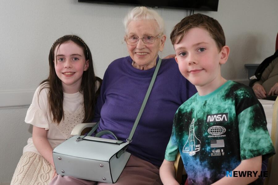 Mary and Malachy McParland with their Granny Rose McParland at Avila Care Home. Photograph: Columba O'Hare/ Newry.ie 