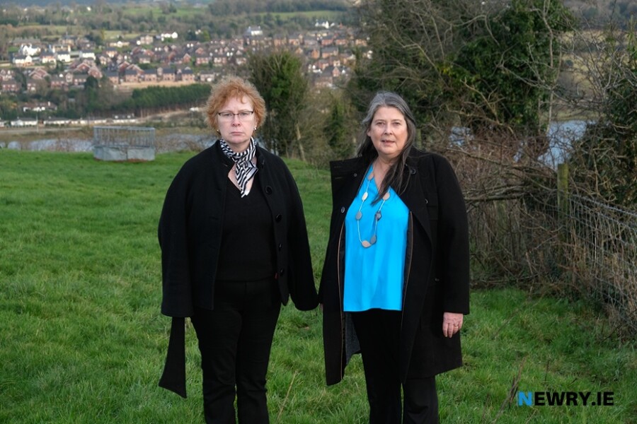 Roisin Morgan, right and Joanne Glenn pictured on land that a Vesting Order has been made for in connection to the Southern Relief Road. Photograph: Columba O'Hare/ Newry.ie 